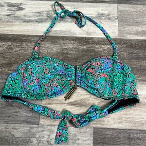 Catalina teal floral print bandeau bikini top